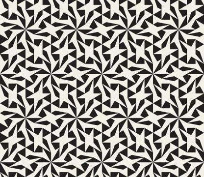 Vector Seamless Black and White Geometric Star Lattice Pattern Illustrazione stock