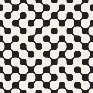 Vector Seamless Black And White Rounded Irregular Maze Lines Pattern Illustrazione stock