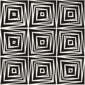 Vector Seamless Black And White Square Lines Pattern イラスト素材