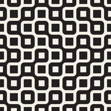 Vector Seamless Black And White Rounded Irregular Maze Lines Pattern Stock Illustration