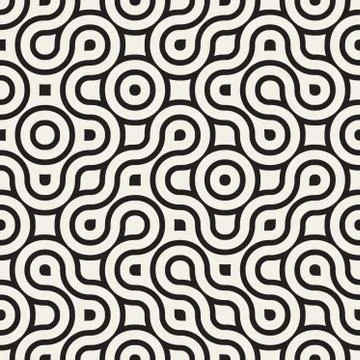 Vector Seamless Black And White Rounded Irregular Maze Lines Pattern Illustrazione stock