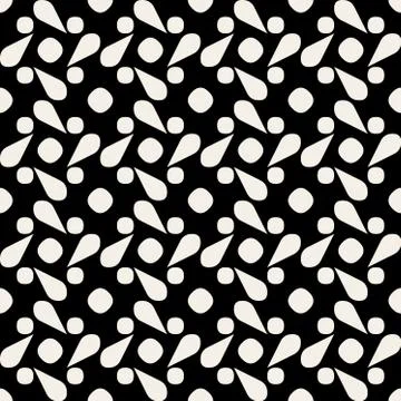 Vector Seamless Black And White Rounded Drop Shape Circle Geometric Pattern Stock Illustration