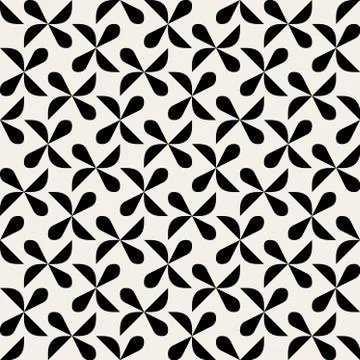 Vector Seamless Black And White Rounded Drop Shape Half Circle Geometric Pattern Stock Illustration