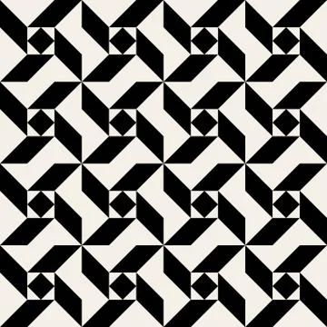 Vector Seamless Black And White Triangle Square Spiral Geometric Pattern Stock Illustration