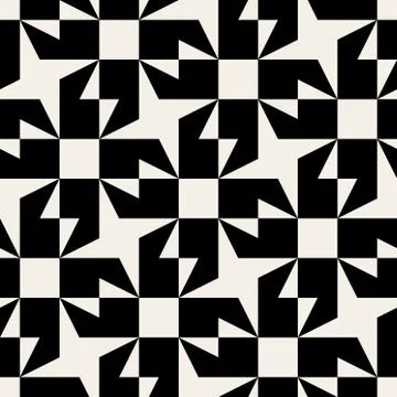Vector Seamless Black And White Rounded Triangle Square Star Geometric Pattern Stock Illustration