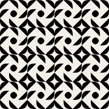 Vector Seamless Black And White Rounded Half Circle Geometric Pattern Stock Illustration