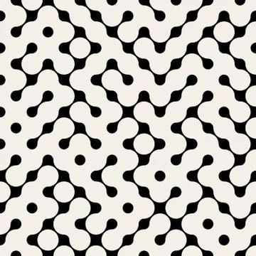 Vector Seamless Black And White Truchet Rounded Metaball Pattern Stock Illustration