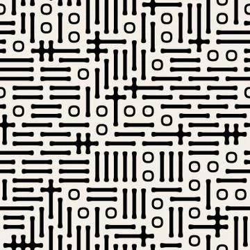 Vector Seamless Black And White Abstract Symbols Pattern Illustrazione stock