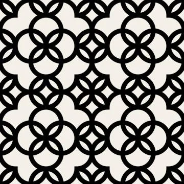 Vector Seamless Black and White Geometric Rounded Circle Pattern Stock Illustration