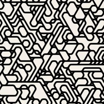Vector Seamless Black And White Futuristic Techno Alien Pattern イラスト素材