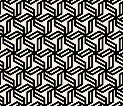 Vector Seamless Black And White Abstract Geometric Hexagonal Lines Pattern Stock Illustration