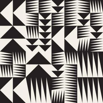 Vector Seamless Black And White Abstract Geometric Irregular Triangle Tiling Stock Illustration