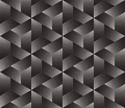 Vector Seamless Black and White Dot Stippling Geometric Rhombus Cube Pattern Stockillustratie