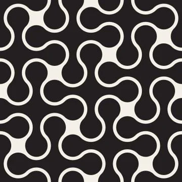 Vector Seamless Black And White Rounded Cross Spiral Square Pattern Illustrazione stock