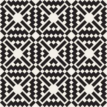 Vector Seamless Black And White Simple Cross Square  Ethnic Pattern Stock Illustration