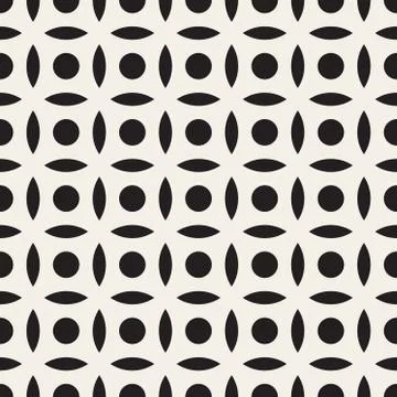 Vector Seamless Black And White Simple Circle Arc Square Pattern Stock Illustration