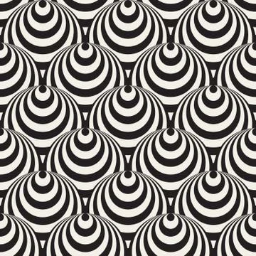 Vector Seamless Black And White Concentric Circles Optical Illusion Pattern Stock Illustration