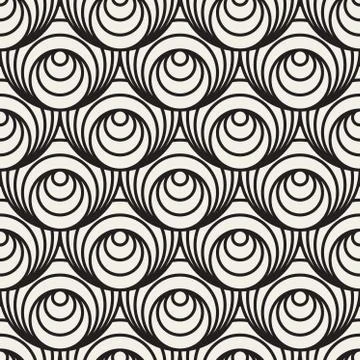Vector Seamless Black And White Concentric Circles Optical Illusion Pattern Stock Illustration