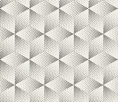 Vector Seamless Black and White Dot Stippling Geometric Rhombus Cube Pattern Stock Illustration