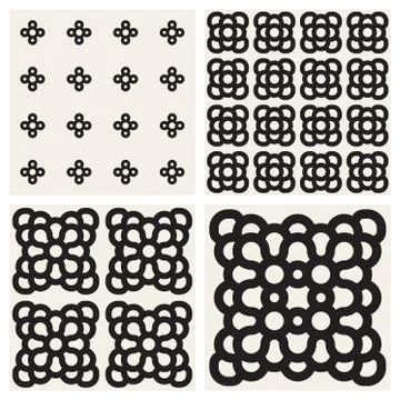 Vector Seamless Black And White Rounded Ornaments Pattern Set イラスト素材