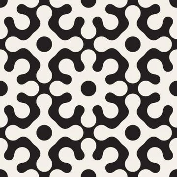 Vector Seamless Black And White Rounded Floral Pattern Illustrazione stock