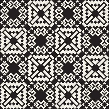 Vector Seamless Black And White Simple Cross Square  Ethnic  Quilt Pattern イラスト素材