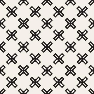 Vector Seamless Black And White Simple Cross Square Pattern Stock Illustration