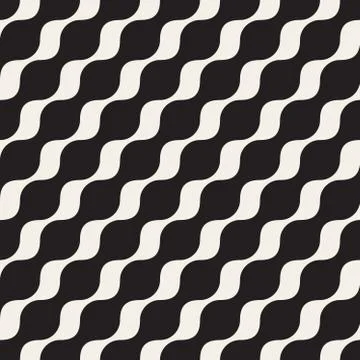Vector Seamless Black And White Diagonal Wavy Lines Pattern Stock Illustration