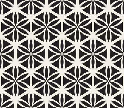 Vector Seamless Black and White Flower of Life Sacred Geometry Circle Pattern Stock Illustration