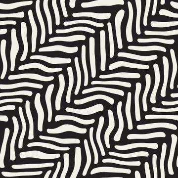 Vector Seamless Black and White Hand Drawn Diagonal Zebra Line Pavement Pattern イラスト素材