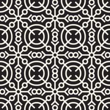 Vector Seamless Black and White Geometric Ethnic Circle Line Ornament Pattern 스톡 일러스트