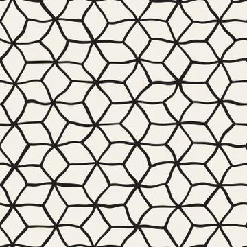 Vector Seamless Black and White Hand Drawn Rhombus Grid Pattern Stock Illustration