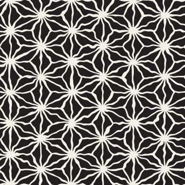 Vector Seamless Black and White Hand Drawn Triangle Star Line Grid Pattern 스톡 일러스트