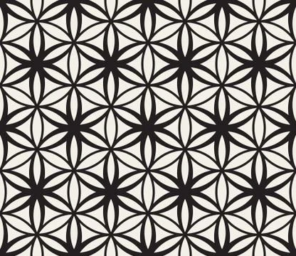 Vector Seamless Black and White Flower of Life Sacred Geometry Circle Pattern Stock Illustration