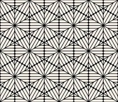 Vector Seamless Black and White Rounded Hexagon Lines Lace Pattern Stock Illustration