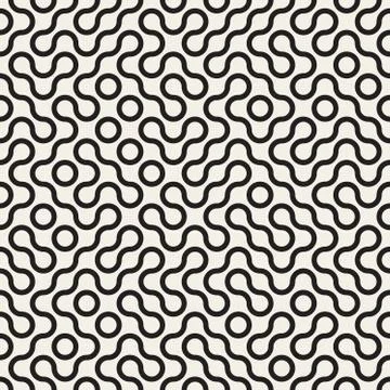 Vector Seamless Black and White Rounded Circle Maze Line Truchet Pattern イラスト素材