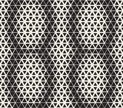 Vector Seamless Black and White Triangle  Line Grid Halftone Effect Pattern 스톡 일러스트