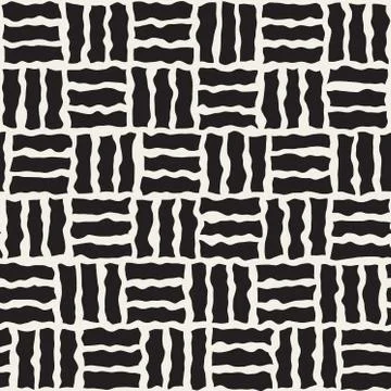 Vector Seamless Black and White Rough Hand Painted Pavement Grid Pattern Stock Illustration