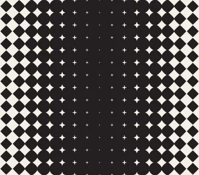 Vector Seamless Black and White Morphing Star Halftone Grid Gradient Pattern 스톡 일러스트