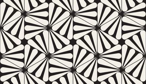 Vector Seamless Black and White Rounded Rays Hexagonal Pattern Illustrazione stock
