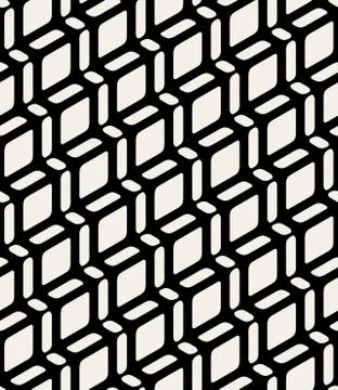 Vector Seamless Black and White Geometric Rounded Rectangle Diagonal Lines Stock Illustration