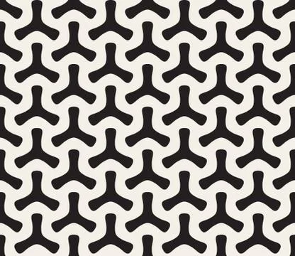 Vector Seamless Black and White Geometric Rounded Tripod Shapes Pattern Stock Illustration