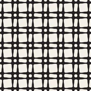 Vector Seamless Black and White Geometric  Rounded Rectangle And Circles Grid Stock Illustration