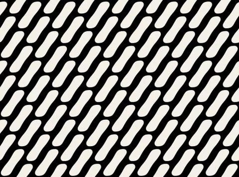 Vector Seamless Black and White Rounded Rectangles Diagonal Grid Simple Pattern Stock Illustration