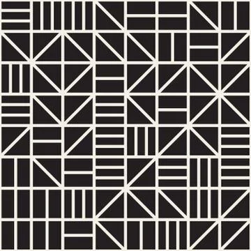Vector Seamless Black And White Irregular Geometric Line Grid Pattern Illustrazione stock