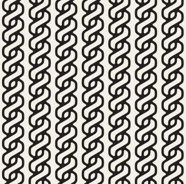 Vector Seamless Black and White Vertical Lines Rounded Screwing Ornament Pattern 스톡 일러스트