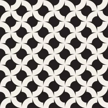 Vector Seamless Black And White  Geometric Rounded Arcs Pattern 스톡 일러스트
