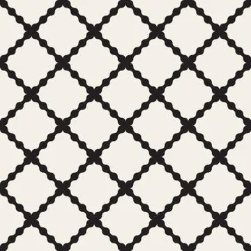 Vector Seamless Black And White Wavy Lines Geometric Rhombus Grid  Pattern イラスト素材