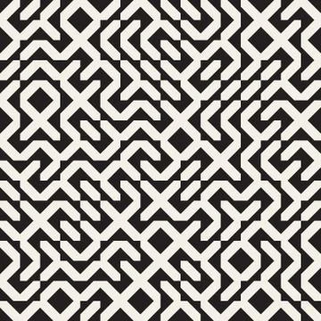 Vector Seamless Black And White Irregular Geometric Blocks Pattern Stock Illustration