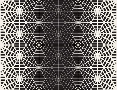 Vector Seamless Black And White Geometric Line Grid Spiderweb Shape Pattern Illustrazione stock